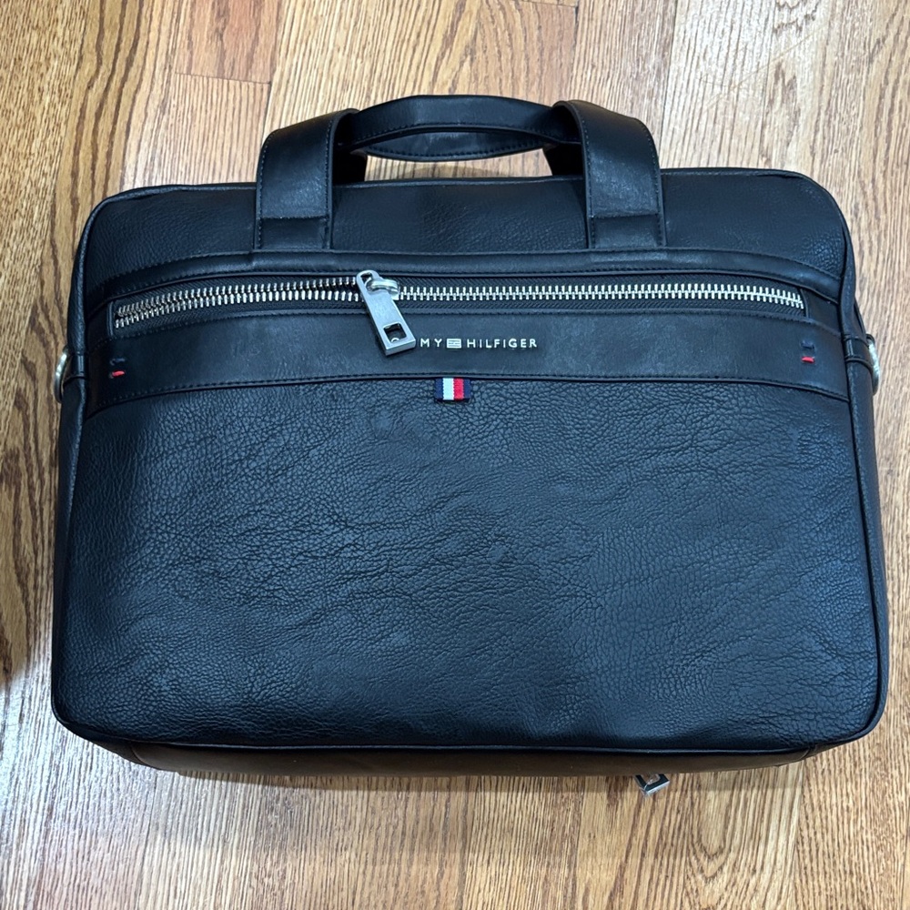Tommy Hilfiger Black Leather Laptop Bag